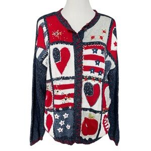 Vintage embroidered patriotic July 4th button down sweater